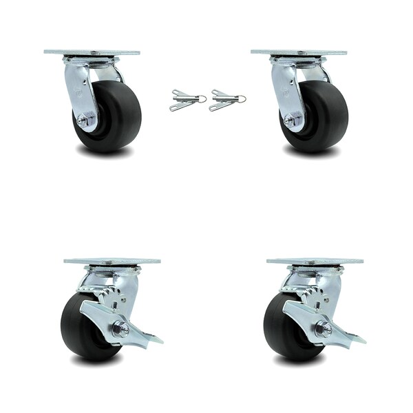 4 Inch Polyolefin Caster Set with Ball Bearings 2 Swivel Lock 2 Brake SCC